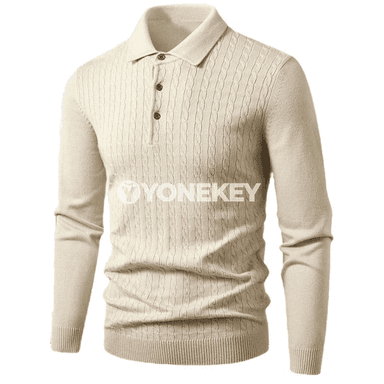 Erkekler üçin ýyly polo switer, V boýun, düwmeli, gündelik