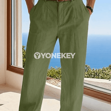 Erkekler üçin ýazky keten resmi balaklar, göni kesim