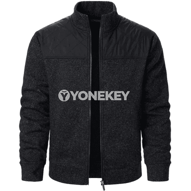 Erkekler üçin patchwork zip-hudi, dik ýaka, gündelik sport penjek