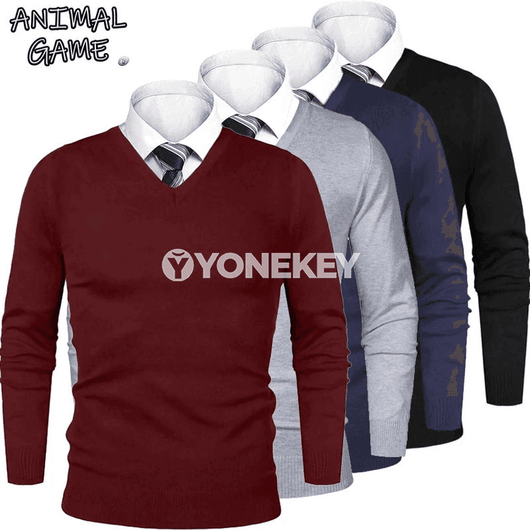 Erkekler üçin ýyly V boýun trikotaž switer, ýeňil gündelik model