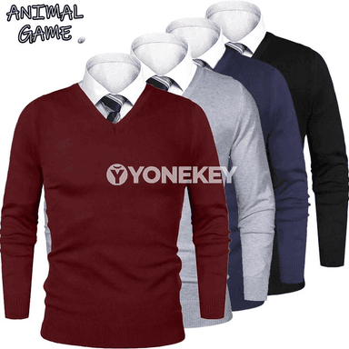 Erkekler üçin ýyly V boýun trikotaž switer, ýeňil gündelik model