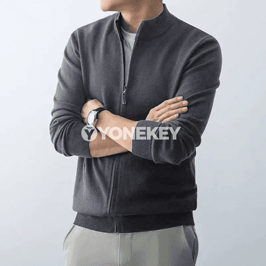 Erkekler üçin ýyly zipli kardigan, slim fit trikotaž switer