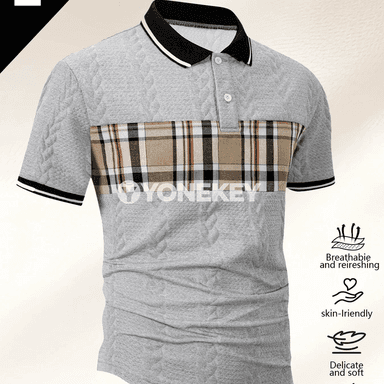Erkekler üçin dem alýan polo futbolka, jakard dokma, ýeňil we sypaýy stil