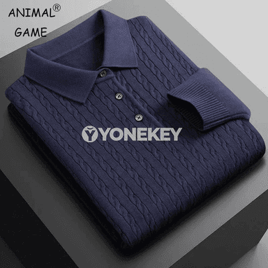 Erkekler üçin ýyly triko polo switer, düwmejikli boýunly