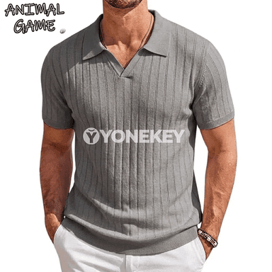 Erkekler üçin ýeňil tomus futbolka, zolakly V boýun henley stil