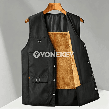 Erkekler üçin ýyly, galyň içli gündelik ýeňsiz jaket