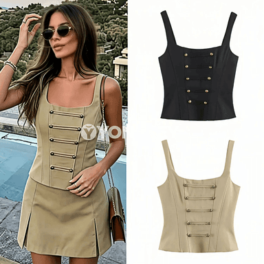 Aýal-gyzlar üçin Y2K duble-breasted korset top, ýeňsiz