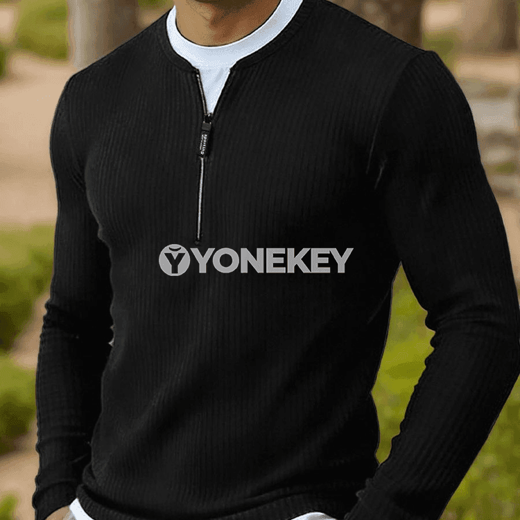 Erkekler üçin slim fit iki gatlakly ýarym zippersiz uzyn ýeňli futbolka