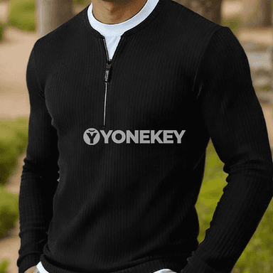 Erkekler üçin slim fit iki gatlakly ýarym zippersiz uzyn ýeňli futbolka