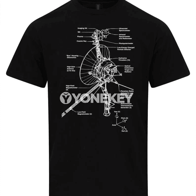 Voyager Space Probe erkek futbolkasy, NASA stilindäki gysga ýeňli