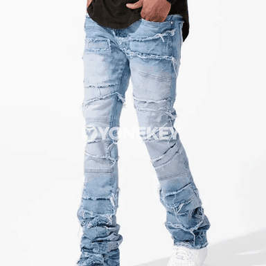 Erkekler üçin patchwork könelişen denim jeans , motosikl stili