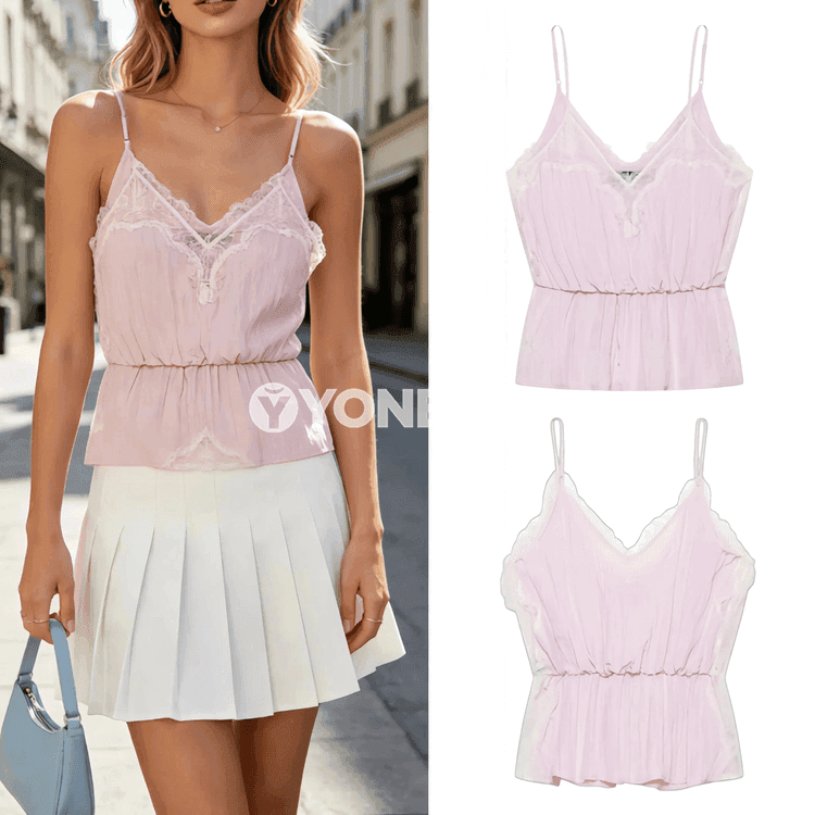 Zenanlar üçin dantelli ýeňil camisole top, tomusky täze görnüş