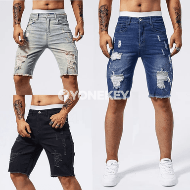 Erkekler üçin tomusky döwük jeans şortlar, slim we rahat