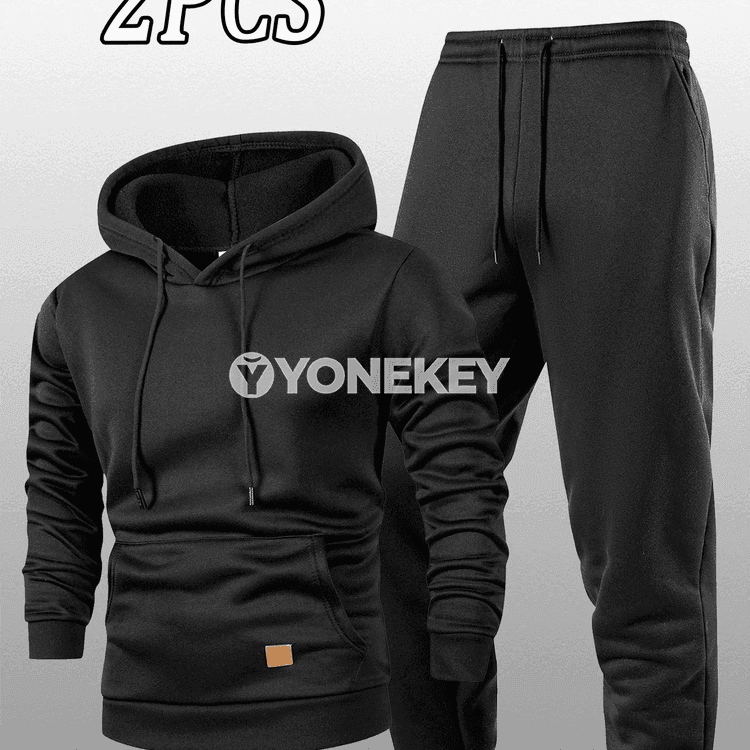 Erkekler üçin ýeňil, dem alyşly 2 bölek sport kostýumy, kapşonly