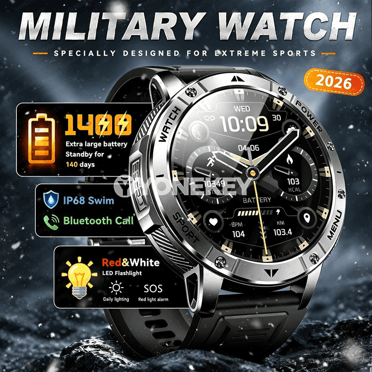 GUHUAVMI AK112 akylly sport sagady, 1.7" AMOLED, 5ATM, Bluetooth jaň, 1400 mAh