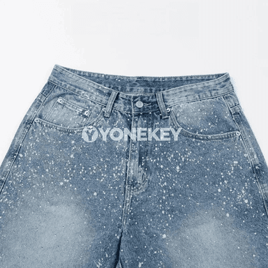 Erkekler üçin retro denim şortik — ýokary bil, giň kesim