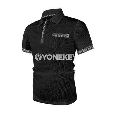 Erkekler üçin ýazlyk polos köýnek, gysga ýeňli, nagyşly
