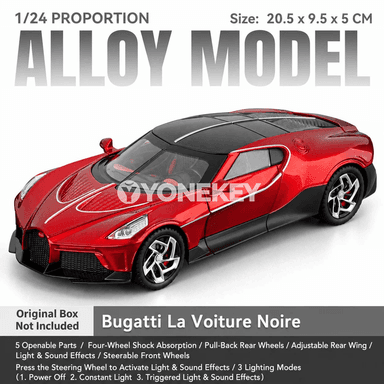 Bugatti La Voiture Noire 1:24 sesli-ýagty metal oýun awtoulagy