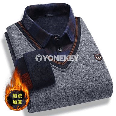 Erkekler üçin ýyly fleece dügmeli sviter köýnek, güýz-gyş