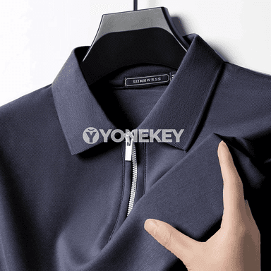 Erkekler üçin ýeňil, dem alýan polo köýnek, fermuarly tomus futbolka