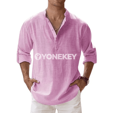 Erkekler üçin ýeňil uzyn ýeňli Henley köýnek, dem alýan ýaz-tomus modeli