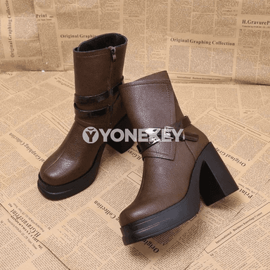 Zenanlar üçin retro platformaly ýokary topukly gyş ädikleri, zipli