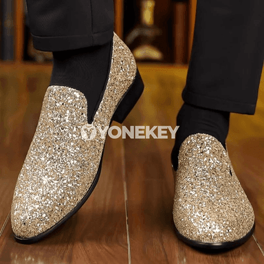 Erkekler üçin altyn-kümüş bezegli loafer köwüşler