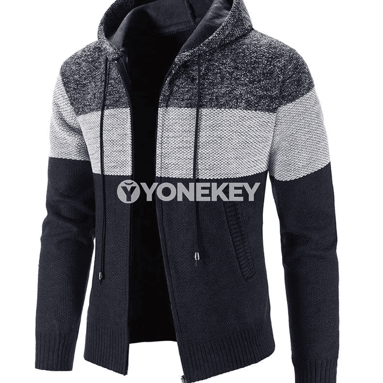 Erkekler üçin kapýuşonly zippeli kardigan, ýyly we rahat
