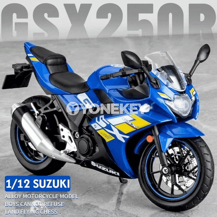 1:12 Suzuki GSX-250R sesli-ýagtyly model motosikl, plastik oýnawaç