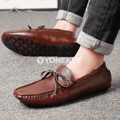 Erkekler üçin rahat deri loferler, ýeňil we ýumşak tabanly