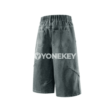 Erkekler üçin vintage denim giň balak-şortik, tomusky rahat stil
