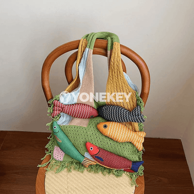 El bilen tikilen örme aýal çantasy, giň görnüşli kenar sumkasy