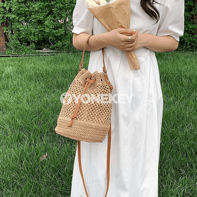 Zenanlar üçin örülen saman bucket sumka, tomusky crossbody model