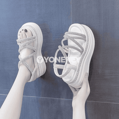 Aýal üçin platformaly roman sandal, açyk uçly, tomusky pes ökjeli