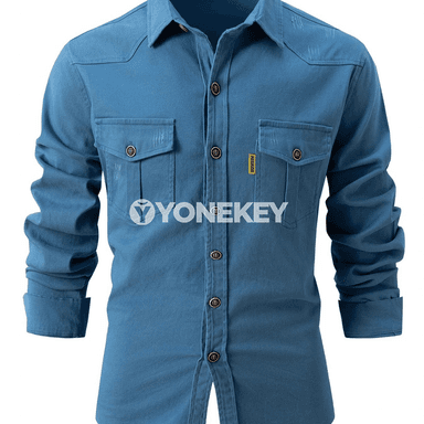 Erkekler üçin pagta denim köýnek, uzyn ýeňli, amatly gündelik stil