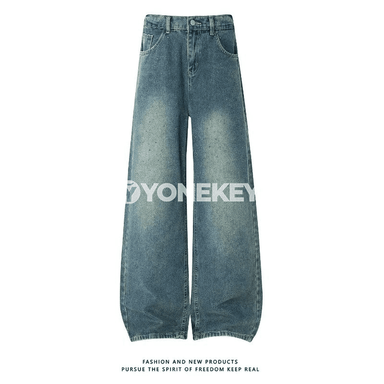 Erkekler üçin açyk gök giň kesimli gündelik denim balaklar