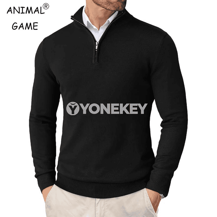Erkekler üçin ýarym zip ýeňil örme switer, dar kesim, şäher görnüşi
