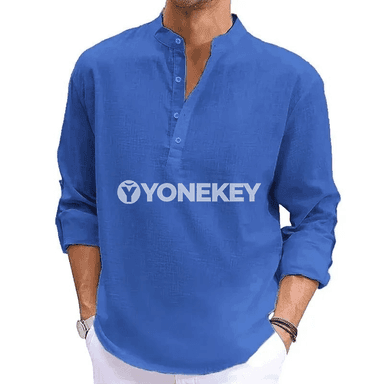 Erkekler üçin ýeňil pagta köýnek, gündelik Henley stilinde