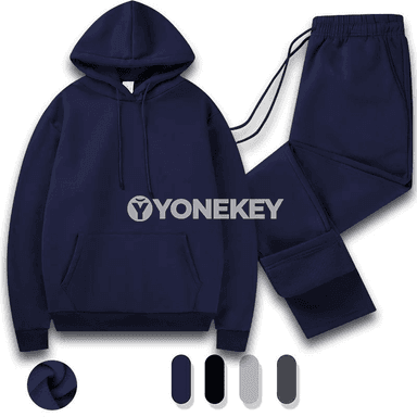 Erkekler üçin ýyly trikotaj sport kostýumy, kapüşonly 2 bölekli toplum