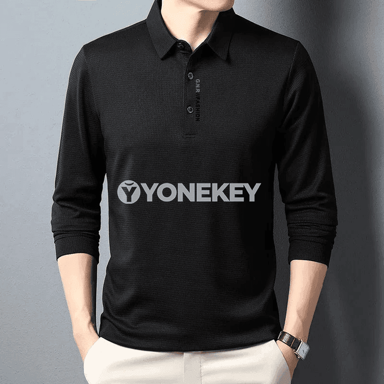 Erkekler üçin ýaz ýaz güýz polo köýnek, ýazgyly ýeňli model