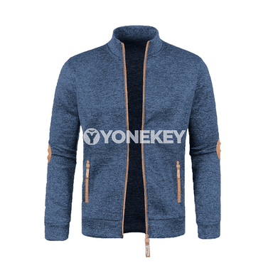Erkekler üçin ýaz- güýz ziperli göni ýakaly trikotaž switer jaket