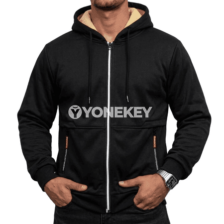 Erkekler üçin ýyly kapýuşonly fermuarly fleece kurtka