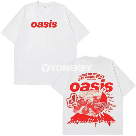 Oasis Band logolu erkek-zenan retro futbolkasy, gysga ýeňli