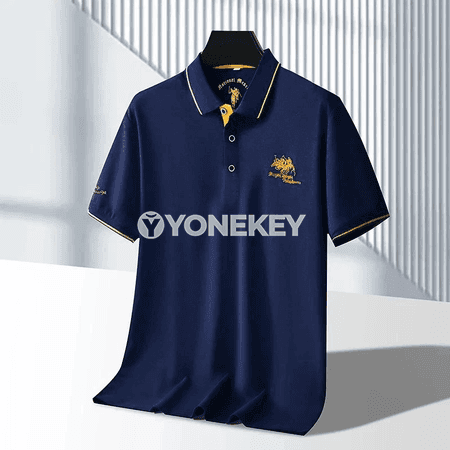 Erkekler üçin dem alýan polo köýnek, gysga ýeňli, ýaz-ýazda geýmek üçin