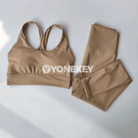 Aýallar üçin 2 bölek ýoga sport toplumy, ýokary bel legging bilen