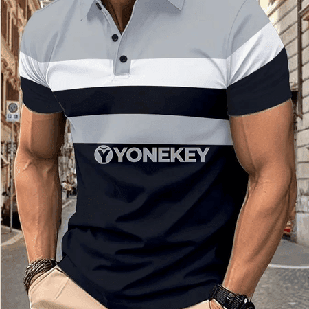 Erkekler üçin zolakly ýarym ýeňli gündelik polo futbolka