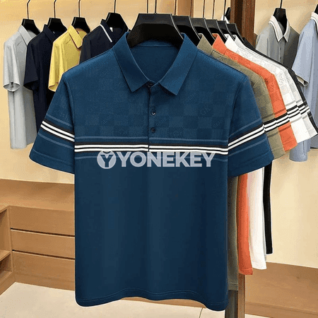 Erkekler üçin ýeňil, dem alýan polo futbolka — tomuslyk işjeň stil