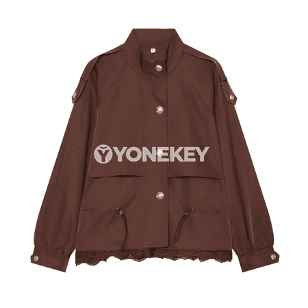 Zenanlar üçin ýaz‑küz oversized jaket, ýaka bölekli we düwmejikli