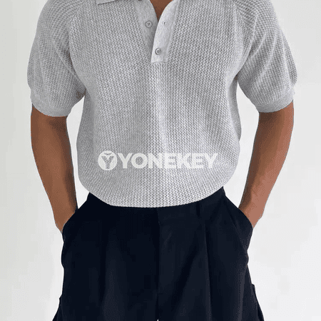 Erkekler üçin ýazky dem alýan polo futbolka, gysga ýeňli