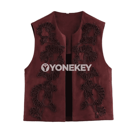 Zenanlar üçin gülli tikinli ýeňsiz vintage top